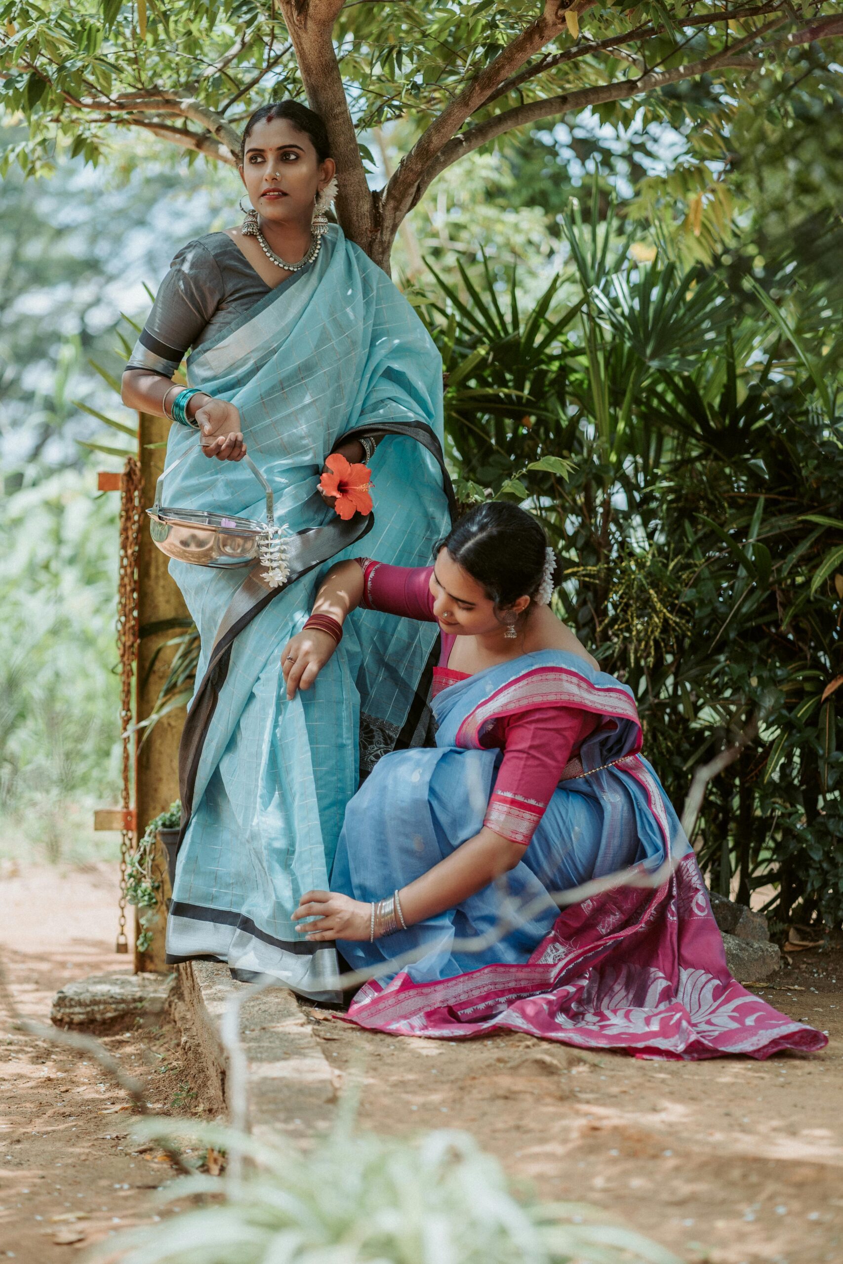 Sri Lankan young Tamil women in traditional dress